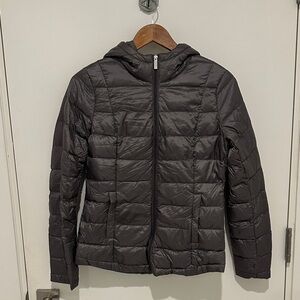 charcoal Gray packable ultra lightweight down Jacket with Hood